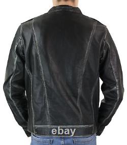 Veste en cuir marron vintage usé pour motard homme, style bomber d'hiver