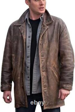 Veste en cuir pour homme Dean Winchester brune usée Super Jason Dean Naturel