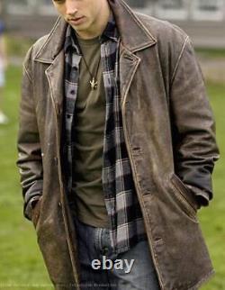 Veste en cuir pour homme Dean Winchester brune usée Super Jason Dean Naturel