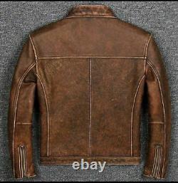 Veste en cuir pour homme marron style rétro biker moto usée faite à la main