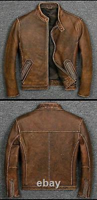 Veste en cuir pour homme marron style rétro biker moto usée faite à la main