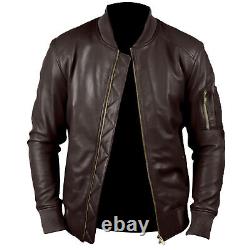 Veste en cuir rétro marron vieilli pour homme, style moto, veste de motard à col droit, vêtement d'extérieur.