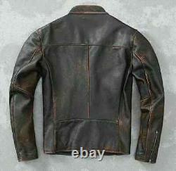 Veste en cuir véritable brun usé Vintage Café Racer pour motard homme