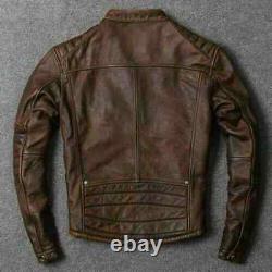 Veste en cuir véritable brun vieilli Vintage Cafe Racer pour motocycliste homme