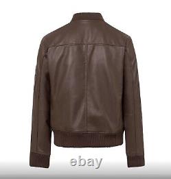 Veste en cuir véritable brun vieilli pour motard de moto masculin