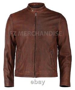 Veste en cuir véritable brun vieilli pour motard vintage style café racer pour homme