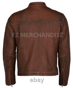 Veste en cuir véritable brun vieilli pour motard vintage style café racer pour homme