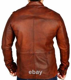 Veste en cuir véritable de style chemise brune vieillie pour motard vintage