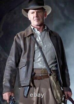 Veste en cuir véritable de vachette marron usée pour homme Indiana Jones Harrison Ford