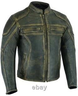 Veste en cuir véritable de vachette vintage pour homme, moto de motocross moto marron usée
