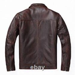 Veste en cuir véritable marron vieilli de style vintage pour homme