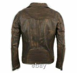 Veste en cuir véritable marron vieilli pour homme style vintage moto / XS-5XL