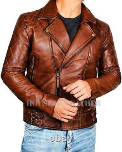Veste en cuir véritable marron vieilli pour motard de moto Café Racer