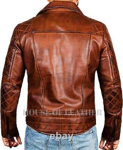 Veste en cuir véritable marron vieilli pour motard de moto Café Racer