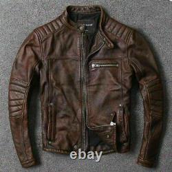 Veste en cuir véritable marron vieilli pour motard vintage café racer pour homme