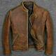 Veste En Cuir Véritable Marron Vieilli Pour Motard Vintage Style Café Racer Pour Hommes