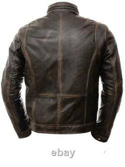 Veste en cuir véritable marron vieilli pour moto vintage Cafe Racer pour homme