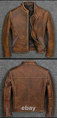 Veste en cuir véritable marron vieilli pour moto vintage café racer pour homme