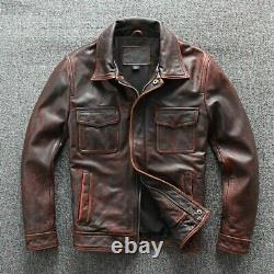 Veste en cuir véritable marron vieilli style Café Racer vintage pour motard homme