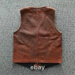 Veste en cuir véritable pour homme, style biker, matelassée, vintage, café racer, en cuir brun usé