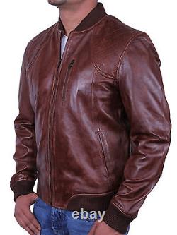 Veste en cuir véritable pour homme, veste de bombardier matelassée en cuir vieilli, noire et brune.