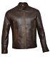 Veste En Cuir Véritable Pour Homme Vintage De Motard En Cuir Café Racer Marron Vieilli