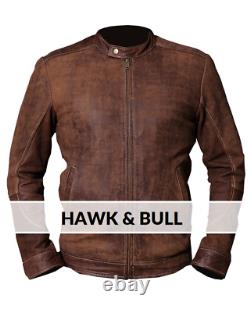 Veste en cuir véritable pour hommes de style vintage, motard, moto, café racer, brun vieilli