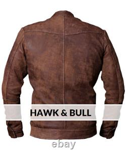 Veste en cuir véritable pour hommes de style vintage, motard, moto, café racer, brun vieilli