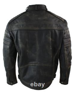 Veste en cuir véritable pour motard vintage noire et brune délavée avec fermeture éclair - Décontractée.