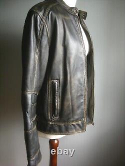 Veste en cuir véritable vieilli BIKER taille medium 40 38 marron doux bombardier highwayman