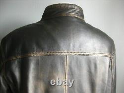 Veste en cuir véritable vieilli BIKER taille medium 40 38 marron doux bombardier highwayman