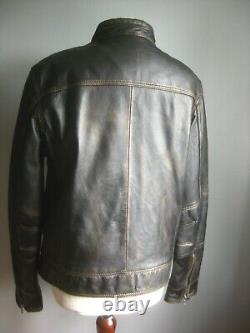 Veste en cuir véritable vieilli BIKER taille medium 40 38 marron doux bombardier highwayman