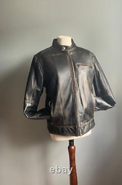 Veste en cuir véritable vieilli BIKER taille medium 40 38 marron doux bombardier highwayman