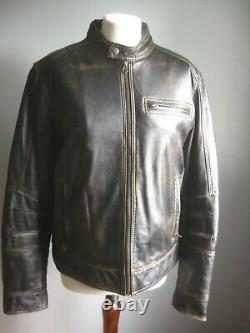 Veste en cuir véritable vieilli BIKER taille medium 40 38 marron doux bombardier highwayman