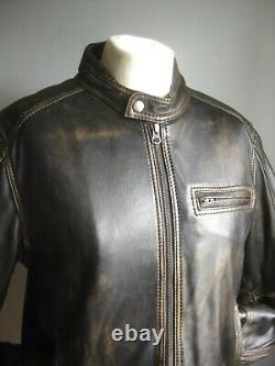 Veste en cuir véritable vieilli BIKER taille medium 40 38 marron doux bombardier highwayman