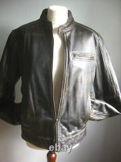 Veste en cuir véritable vieilli BIKER taille medium 40 38 marron doux bombardier highwayman