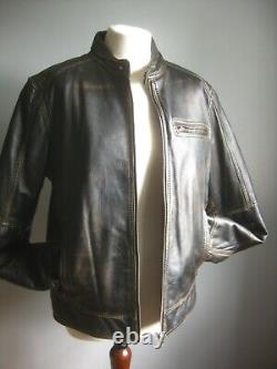 Veste en cuir véritable vieilli BIKER taille medium 40 38 marron doux bombardier highwayman