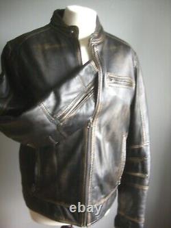 Veste en cuir véritable vieilli BIKER taille medium 40 38 marron doux bombardier highwayman