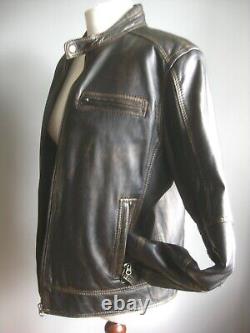 Veste en cuir véritable vieilli BIKER taille medium 40 38 marron doux bombardier highwayman