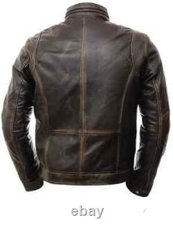 Veste en cuir véritable vintage brun usé pour motard de café pour hommes