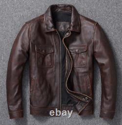 Veste en cuir véritable vintage brun vieilli pour motard de café racer pour homme