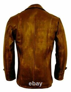 Veste en cuir véritable vintage en détresse pour hommes, marron, style motard moto aviateur à 4 poches