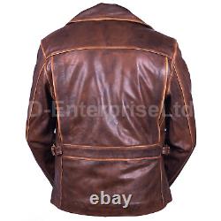 Veste en cuir véritable vintage et usée de style motard brun du Capitaine America