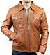 Veste En Cuir Véritable Vintage Marron Usé Pour Motard De Moto Hommes