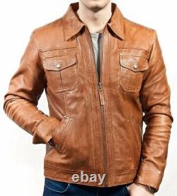 Veste en cuir véritable vintage marron usé pour motard de moto hommes