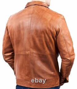 Veste en cuir véritable vintage marron usé pour motard de moto hommes