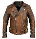 Veste En Cuir Véritable Vintage Marron Usé Pour Motard Hommes