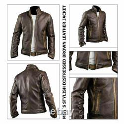 Veste en cuir véritable vintage pour homme en cuir véritable marron vieilli de style Café Racer élégant au Royaume-Uni