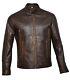 Veste En Cuir Véritable Vintage Pour Motard De Style Café Racer En Brun Vieilli