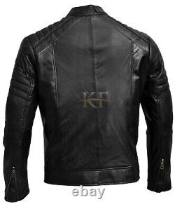 Veste en cuir véritable vintage pour motard en détresse, marron et noir, style Café Racer